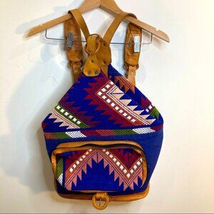BACKPACK Southwestern Motif  Wool and Leather Bohemian